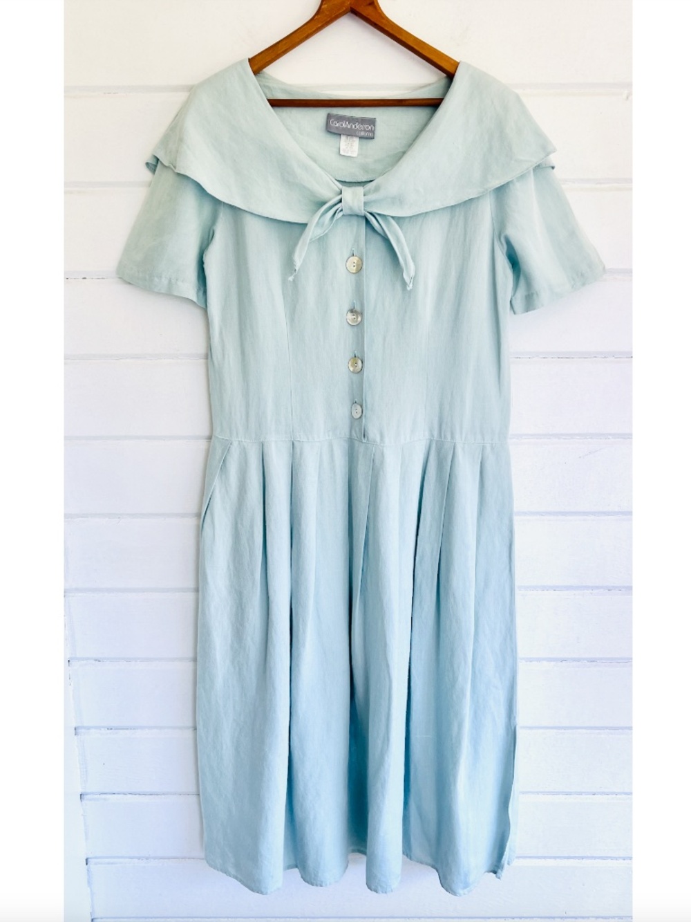 Vintage CAROL ANDERSON '80's Linen Blend Midi Dress in Seafoam - M